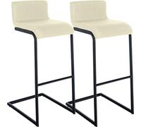 CLP Set de 2 Taburetes de Bar Newport con Respaldo, Sillas de Cocina con Estructura de Acero Inoxidable Negro y Reposapies Integrado Color Crema Material Tela