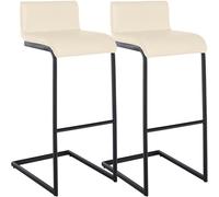 CLP Set de 2 Taburetes de Bar Newport con Respaldo, Sillas de Cocina con Estructura de Acero Inoxidable Negro y Reposapies Integrado Color Crema Material Cuero Sintetico