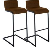 CLP Set de 2 Taburetes de Bar Newport con Respaldo, Sillas de Cocina con Estructura de Acero Inoxidable Negro y Reposapies Integrado Color marrón Material Tela
