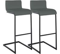 CLP Set de 2 Taburetes de Bar Newport con Respaldo, Sillas de Cocina con Estructura de Acero Inoxidable Negro y Reposapies Integrado Color Gris Oscuro Material Cuero Sintetico
