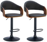 CLP Set De 2 Taburetes De Bar Nilse En Piel Sintética I Sillas De Cocina Modernas con Estructura De Madera & Metal, Color:Nuez/Negro, Material del Soporte:Negro Mate Metal