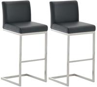 CLP Set de 2 taburetes de Bar Paros tapizado en Cuero sintético & Base de Acero Inoxidable I Sillas Altas de Cocina con reposapiés, Color:Negro