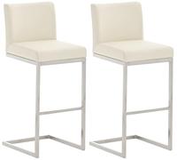 CLP Set de 2 taburetes de Bar Paros tapizado en Cuero sintético & Base de Acero Inoxidable I Sillas Altas de Cocina con reposapiés, Color:Crema