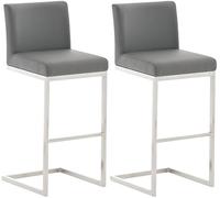 CLP Set de 2 taburetes de Bar Paros tapizado en Cuero sintético & Base de Acero Inoxidable I Sillas Altas de Cocina con reposapiés, Color:Gris