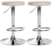 CLP Set De 2 Taburetes De Bar Ponte En Polipiel I Sillas De Altura Regulable con Asiento Redondo & Reposapiés, Color:Crema, Material del Soporte:Hierro Cromado