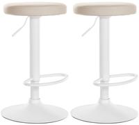 CLP Set De 2 Taburetes De Bar Ponte En Polipiel I Sillas De Altura Regulable con Asiento Redondo & Reposapiés, Color:Crema, Material del Soporte:Metal Blanco Mate