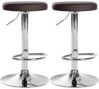 CLP Set De 2 Taburetes De Bar Ponte En Polipiel I Sillas De Altura Regulable con Asiento Redondo & Reposapiés, Color:marrón, Material del Soporte:Hierro Cromado
