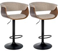 CLP Set De 2 Taburetes De Bar Vestal En Polipiel o Tela I Juego De 2 Sillas con Carcasa De Madera & Base Metálica, Color:Nuez/Crema, Material:Tela