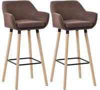 CLP Set De 2 Taburetes Grant Tapizados En Tela con Respaldo & Reposapiés I 2 Sillas De Bar con Base De Madera & Reposapiés, Color:café