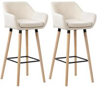CLP Set De 2 Taburetes Grant Tapizados En Tela con Respaldo & Reposapiés I 2 Sillas De Bar con Base De Madera & Reposapiés, Color:Beige