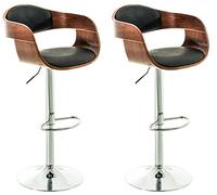 CLP Set De 2 Taburetes Kingston En Simil Cuero, Madera & Base De Metal I Juego De 2 Sillas Altas Regulables En Altura & Giratorias I, Color:Nuez/Negro