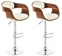 CLP Set De 2 Taburetes Kingston En Simil Cuero, Madera & Base De Metal I Juego De 2 Sillas Altas Regulables En Altura & Giratorias I, Color:Nuez/Blanco