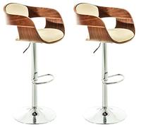 CLP Set De 2 Taburetes Kingston En Simil Cuero, Madera & Base De Metal I Juego De 2 Sillas Altas Regulables En Altura & Giratorias I, Color:Nuez/Crema