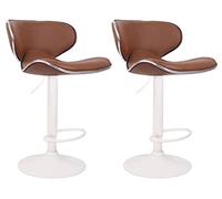 CLP Set De 2 Taburetes Las Vegas Tapizados En Simil Cuero I 2 Sillas Altas Modernas & Regulables En Altura, Color:marrón Claro, Color del Marco:Blanco