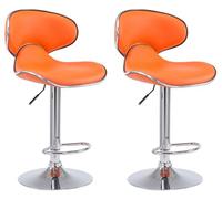 CLP Set De 2 Taburetes Las Vegas Tapizados En Simil Cuero I 2 Sillas Altas Modernas & Regulables En Altura, Color:Naranja, Color del Marco:Cromado