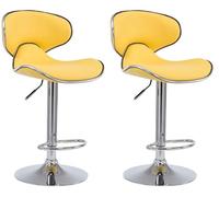 CLP Set De 2 Taburetes Las Vegas Tapizados En Simil Cuero I 2 Sillas Altas Modernas & Regulables En Altura, Color:Amarillo, Color del Marco:Cromado
