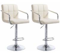 CLP Set De 2 Taburetes Lucy V2 En Simil Cuero I 2 Sillas De Bar Regulables En Altura I 2 Taburetes Altos con Reposabrazos & Reposapiés I Color:, Color:Crema, Color del Marco:Cromado