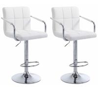 CLP Set De 2 Taburetes Lucy V2 En Simil Cuero I 2 Sillas De Bar Regulables En Altura I 2 Taburetes Altos con Reposabrazos & Reposapiés I Color:, Color:Blanco, Color del Marco:Cromado