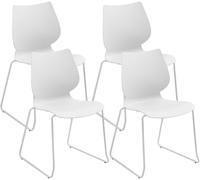 CLP Set de 4 sillas apilables Houma con Respaldo, sillas de Comedor apilables, Asientos de plastico y Estructura Metalica Estable, hasta 135 kg Color:Blanco