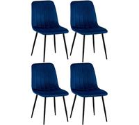 CLP Set De 4 Sillas De Comedor Dijon En Tela o Terciopelo I Butacas para Cocina con Base Metálica & Respaldo, Color:Azul, Material:Terciopelo