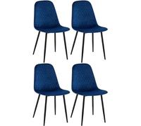 CLP Set de 4 Sillas De Comedor Giverny En Tela o Terciopelo I Juego De 4 Butacas De Cocina con Base Metálica, Color:Azul, Material:Terciopelo