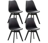 CLP Set De 4 Sillas De Comedor Linares En Terciopelo, Tela o Simil Cuero I 4 Sillas De Salón Nórdica Con Base De Madera, Color:negro/negro, Material:Plastico