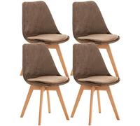 CLP Set De 4 Sillas De Comedor Linares En Terciopelo, Tela o Simil Cuero I 4 Sillas De Salón Nórdica Con Base De Madera, Color:marrón oscuro, Material:Terciopelo
