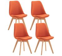 CLP Set De 4 Sillas De Comedor Linares En Terciopelo, Tela o Simil Cuero I 4 Sillas De Salón Nórdica Con Base De Madera, Color:naranja, Material:Tela