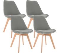 CLP Set De 4 Sillas De Comedor Linares En Terciopelo, Tela o Simil Cuero I 4 Sillas De Salón Nórdica Con Base De Madera, Color:gris claro, Material:Tela