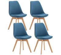 CLP Set De 4 Sillas De Comedor Linares En Terciopelo, Tela o Simil Cuero I 4 Sillas De Salón Nórdica Con Base De Madera, Color:azul, Material:Tela