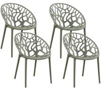 CLP Set de 4 Sillas de Jardín Hope Apilables y Resistentes a la Intemperie, Sillones de Exterior con Apoyabrazos UV, Plástico hasta 150kg | Color Oliva