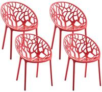 CLP Set de 4 Sillas de Jardín Hope Apilables y Resistentes a la Intemperie, Sillones de Exterior con Apoyabrazos UV, Plástico hasta 150kg | Color Rojo