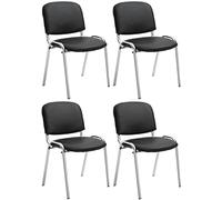 CLP Set De 4 Sillas Ken Cromadas En Polipiel para Eventos I Sillas Apilables con Base Metálica Sin Reposabrazos, Color:Negro