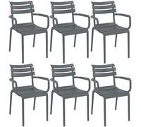CLP Set de 6 sillas de Jardin Paris con reposabrazos, sillas de plastico apilables, para Exterior, Resistentes a Rayos UV, hasta 160 kg, Color:Gris Oscuro