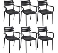 CLP Set de 6 sillas de Jardin Paris con reposabrazos, sillas de plastico apilables, para Exterior, Resistentes a Rayos UV, hasta 160 kg, Color:Negro