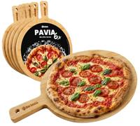 CLP Set de 6 tablas para pizza redondas 30 cm Pavia, platos de madera de bambú para servir pizza, Color: natura