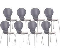 CLP Set De 8 Sillas De Comedor Apilable Diego I 8 Sillas De Conferencia con Asiento De Madera I 8 Sillas De Cocina con Base De Metal I Color:, Color:Gris