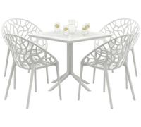 CLP Set de Muebles de jardín apilable Avara con 4 sillas, Grupo Moderno para balcón, terraza y jardín, Resistente a la Intemperie Color Blanco