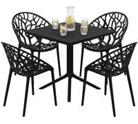 CLP Set de Muebles de jardín apilable Avara con 4 sillas, Grupo Moderno para balcón, terraza y jardín, Resistente a la Intemperie Color:Negro