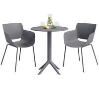 CLP Set Muebles Jardín Siora: 2 Sillas Bistró, Mesa Redonda 60cm, Resistente a la Intemperie para Balcón, Terraza, Jardín, Color:Gris Oscuro