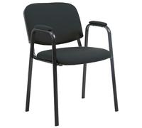 CLP Silla Apilable Ken Pro Acolchada con Reposabrazos, Silla de Conferencia de Tela Apilable, Estructura Metalica Negra Resistente hasta 150 kg, Color:Negro