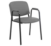 CLP Silla apilable Ken Pro con reposabrazos Acolchados, Silla de Conferencia apilable de Polipiel, Estructura Metalica Negra, hasta 150 kg, Color:Gris