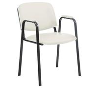CLP Silla apilable Ken Pro con reposabrazos Acolchados, Silla de Conferencia apilable de Polipiel, Estructura Metalica Negra, hasta 150 kg, Color:Crema