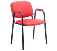 CLP Silla apilable Ken Pro con reposabrazos Acolchados, Silla de Conferencia apilable de Polipiel, Estructura Metalica Negra, hasta 150 kg Color:Rojo