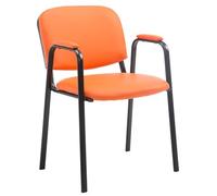 CLP Silla apilable Ken Pro con reposabrazos Acolchados, Silla de Conferencia apilable de Polipiel, Estructura Metalica Negra, hasta 150 kg, Color:Naranja