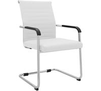 CLP Silla Cantilever con reposabrazos Hakon, Comedor Moderno tapizado Cuero Sintetico, Estructura Metalica cromada | Color Blanco