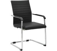 CLP Silla Cantilever con reposabrazos Hakon, Comedor Moderno tapizado Cuero Sintetico, Estructura Metalica cromada Color:Negro