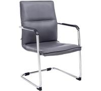 CLP Silla Cantilever con reposabrazos Seattle, con cojín y tapizado de Cuero sintético, Estructura con Apariencia cromada, Color:Gris