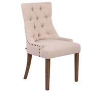 CLP Silla Comedor Aberdeen En Tela & Base De Madera I Silla De Salón Chesterfield Look, Color:Crema, Color del Marco:Envejecido Claro