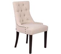 CLP Silla Comedor Aberdeen En Tela & Base De Madera I Silla De Salón Chesterfield Look, Color:Crema, Color del Marco:Antiguo